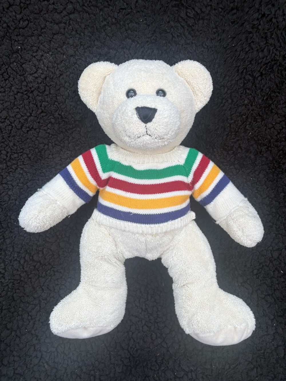 Vintage Hudson's Bay Company Teddy Bear Plush 17’’ Multi-Stripe Sweater HBC